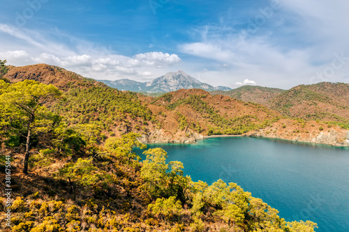 View over Turquoise Coast of Mediterranean Sea to Taurus Mountains