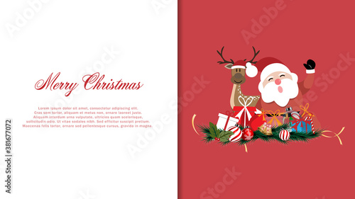 Christmas decoration and Santa Claus with greeting cards for Merry Christmas.