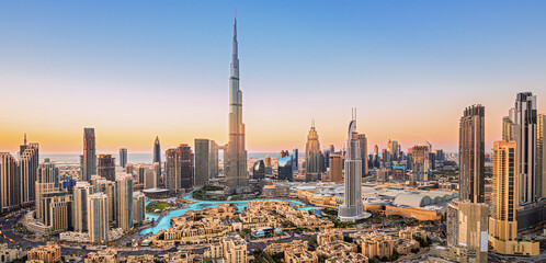 Dubai downtown, amazing city center skyline with luxury skyscrapers, United Arab Emirates