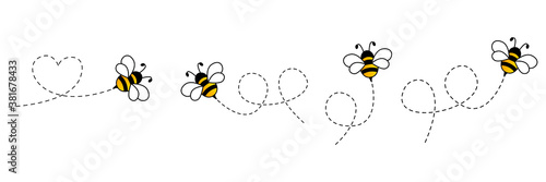 Canvastavla Cartoon bee icon set