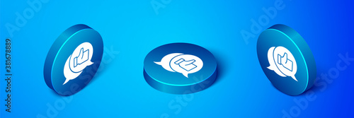 Isometric Consumer or customer product rating icon isolated on blue background. Blue circle button. Vector.
