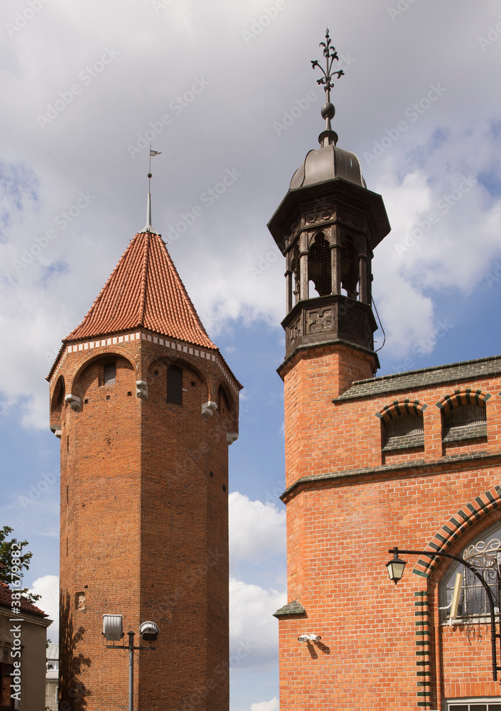 Jack tower (Baszta Jacek) and building of city market in Gdansk. Poland
