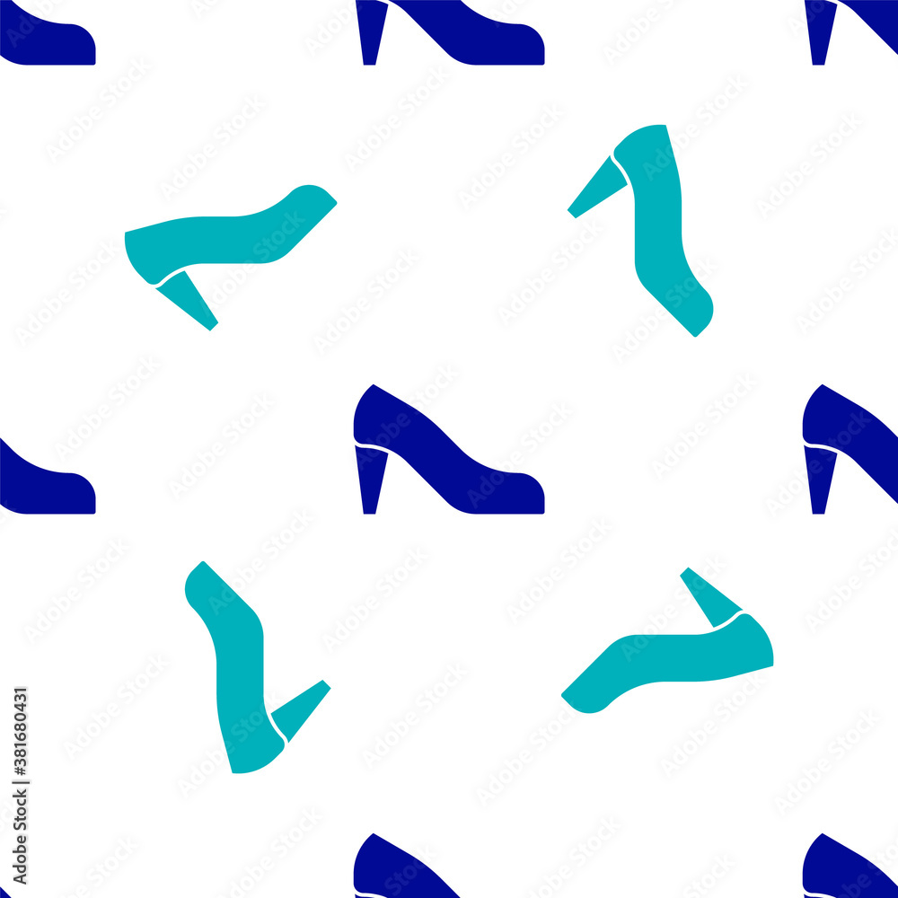 Blue Woman shoe with high heel icon isolated seamless pattern on white background. Vector. Blue Woman shoe with high heel icon isolated seamless pattern on white background. Vector.