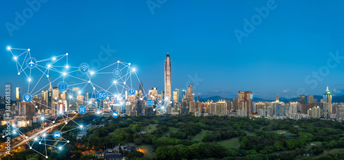 Shenzhen city skyline and 5g network concept
