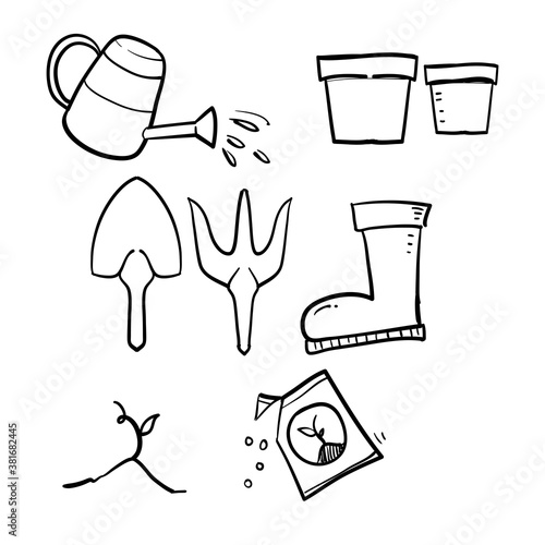 hand drawn Simple Set of Gardening Related Vector Line Icons with doodle style vector isolated