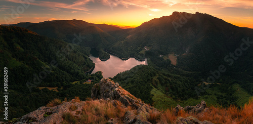 Look at Endara dam and the Aiako Harriak three peaks at the natural park; on the Basque Country.