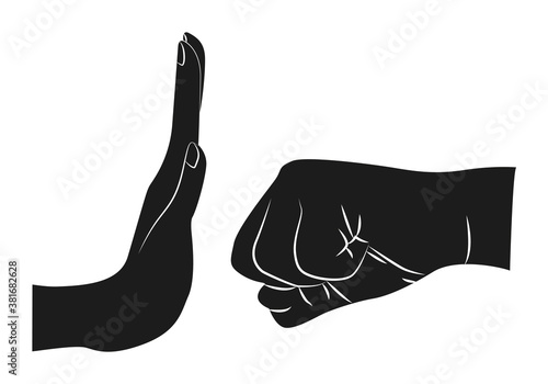 Silueta negra de una mano parando un puñetazo.