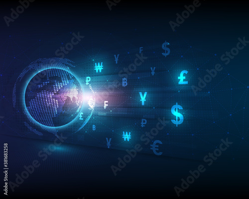 Global currency exchange technology blue abstract speed network illustration vector