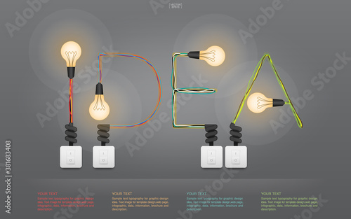"Idea" Abstract light bulb and light switch on gray background. Vector.
