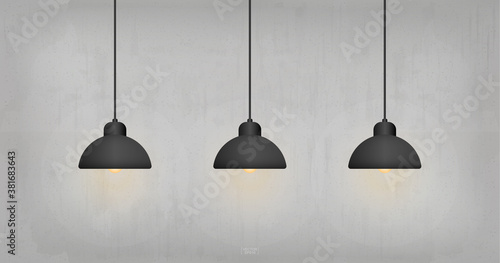 Light bulb or lamp on concrete wall background. Vector.