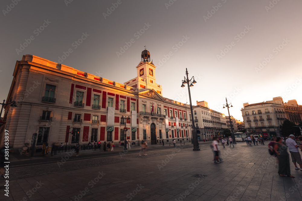Iconic central square of Madrid, the Plaza del Sol (Sun Square); Spain.