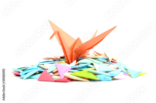 Orange origami paper crane