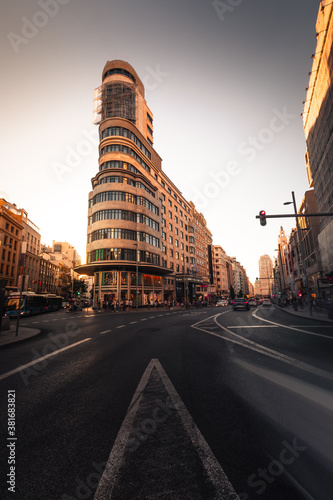 Look at the Gran Via (Main Street) of Madrid with its iconical theatres. photo