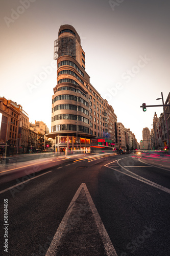 Look at the Gran Via (Main Street) of Madrid with its iconical theatres. photo