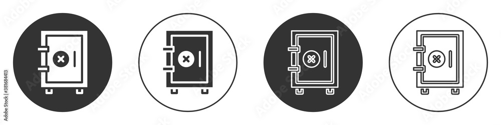 Black Safe icon isolated on white background. The door safe a bank vault with a combination lock. Reliable Data Protection. Circle button. Vector. Black Safe icon isolated on white background. The door safe a bank vault with a combination lock. Reliable Data Protection. Circle button. Vector.