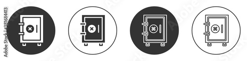 Black Safe icon isolated on white background. The door safe a bank vault with a combination lock. Reliable Data Protection. Circle button. Vector.