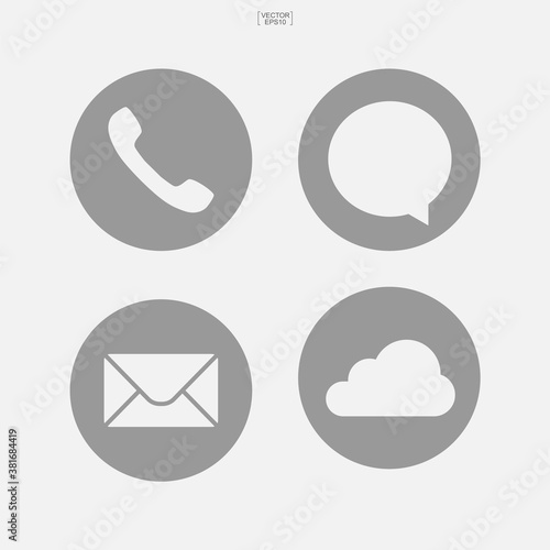 Social media icon set. Icon of phone, email, chat and cloud. Vector illustration.