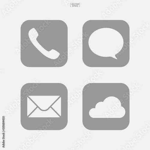 Social media icon set. Icon of phone, email, chat and cloud. Vector illustration.