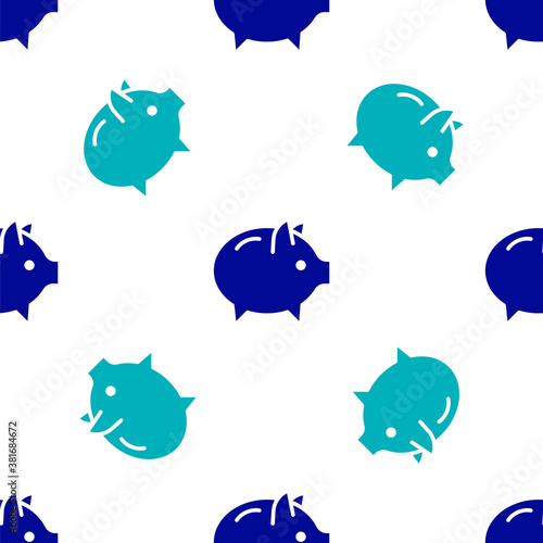 Blue Piggy bank icon isolated seamless pattern on white background. Icon saving or accumulation of money, investment. Vector.