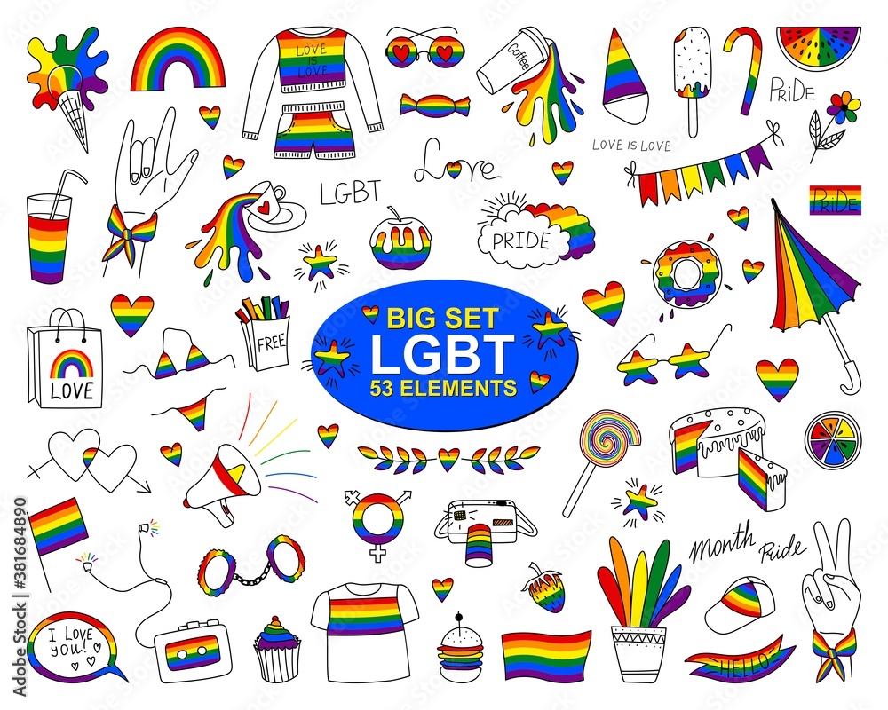 Obraz premium A LARGE COLLECTION OF ISOLATED ITEMS WITH THE LGBT FLAG