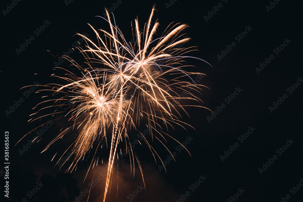Fototapeta premium yellow fireworks in the sky