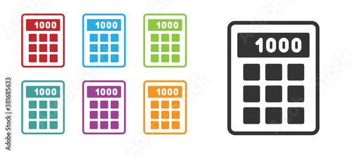 Black Calculator icon isolated on white background. Accounting symbol. Business calculations mathematics education and finance. Set icons colorful. Vector.