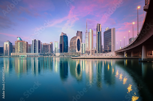 Photography Dubai city - amazing city center skyline with luxury skyscrapers, United Arab Em
