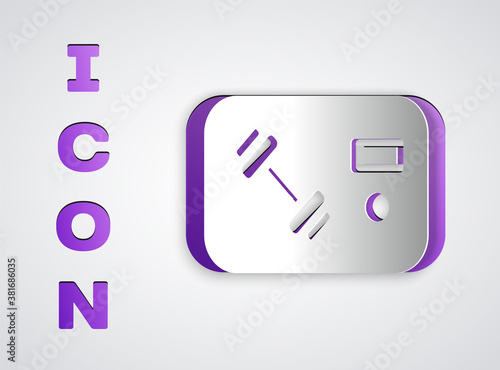 Paper cut Fitness club, gym card icon isolated on grey background. Paper art style. Vector.
