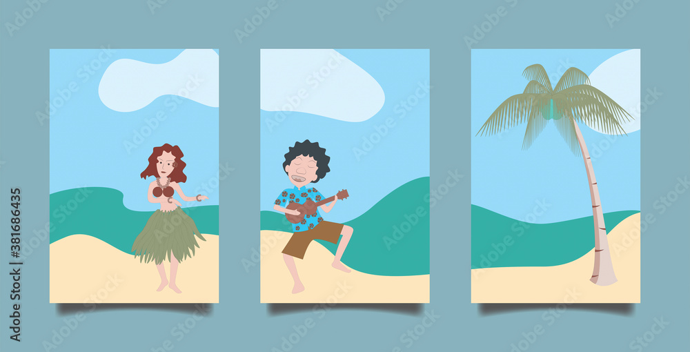men and women sing and dance together to enjoy the beach illustration