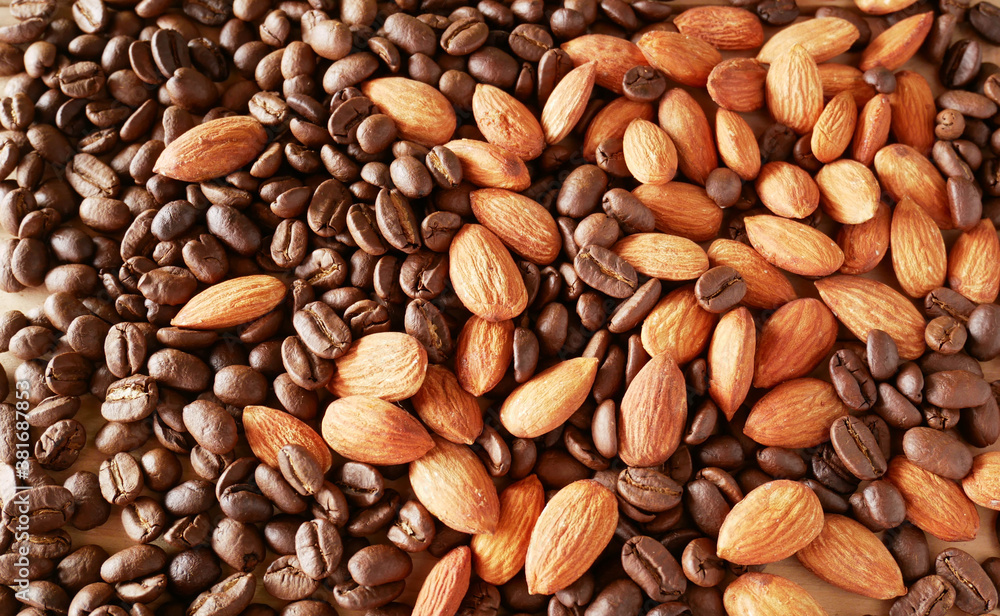mixed almond and coffee background mixed almond and coffee background