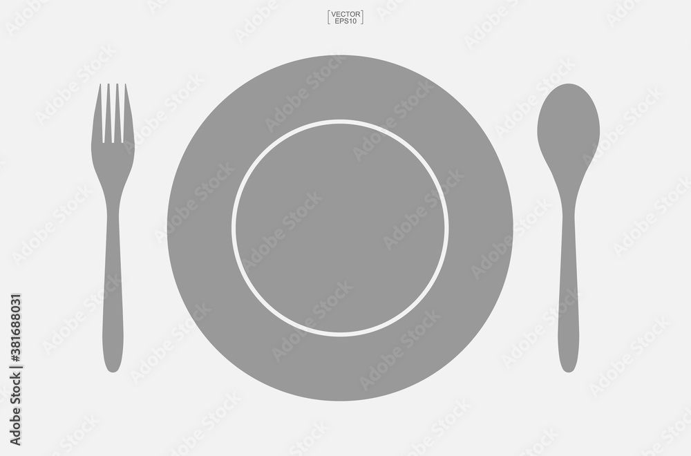 Spoon, dish and fork icon set. Kitchenware sign and symbol. Vector. Spoon, dish and fork icon set. Kitchenware sign and symbol. Vector.