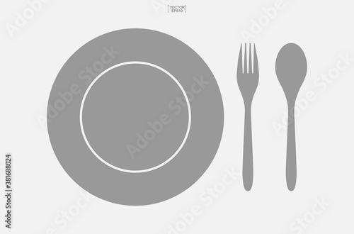 Spoon, dish and fork icon set. Kitchenware sign and symbol. Vector.