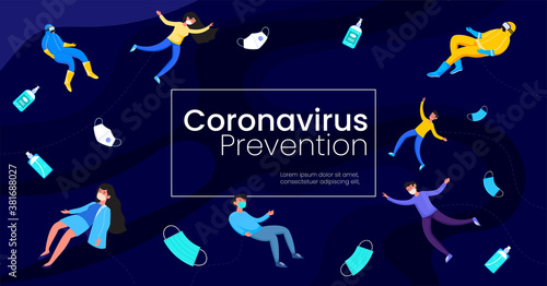 Coronavirus prevention, use a mask, clean hands, hand sanitizer available anywhere, premium vector, flat illustration