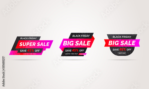 Black Friday sale discounts shopping banner badge. Special offer discount tags. Coupon shape templates design.Best Super discount icons Vector banners.