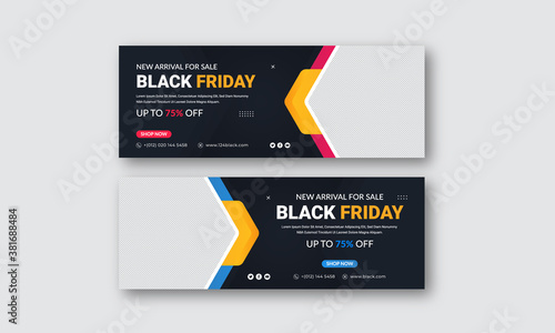 Black Friday facebook sale cover banner colorful and modern cover banner design template web banner template Vector
