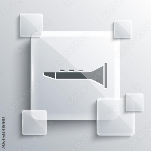 Grey Clarinet icon isolated on grey background. Musical instrument. Square glass panels. Vector.
