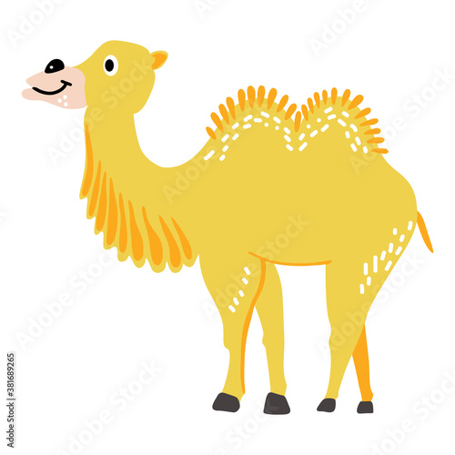Cute camel vector stock illustration in cartoon style. African animal.