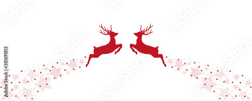 christmas greeting card with two jumping reindeer vector illustration EPS10