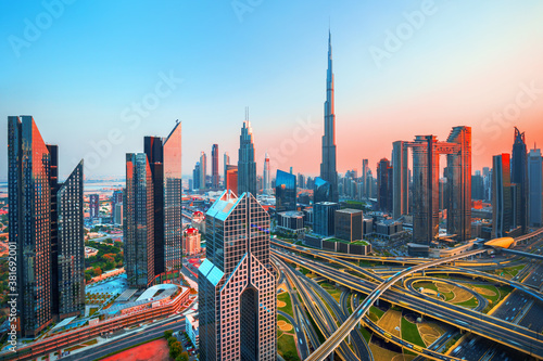 Dubai city - amazing city center skyline with luxury skyscrapers  United Arab Emirates