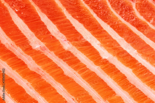 closeup texture of fresh salmon fillet sliced isolated on white background