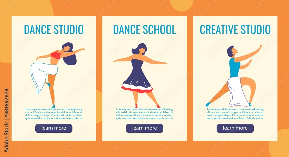 Dancing flat cartoon characters Web banner stories set Stock Vector ...