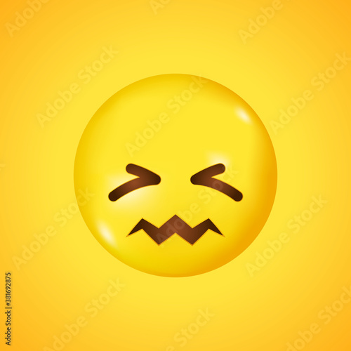 Confounded Unhappy Smile of Emoticon. Big smile in 3D. Vector illustration.