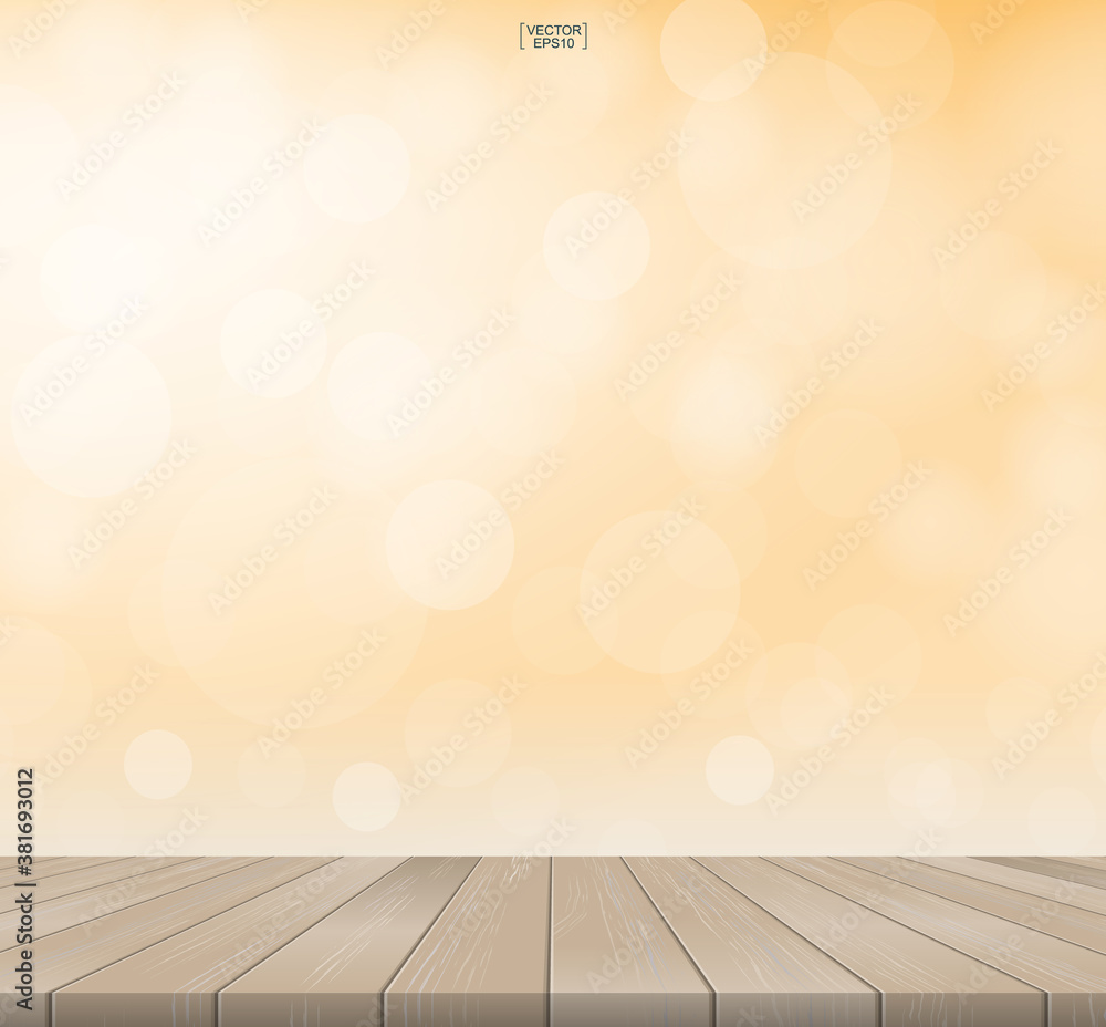Table top background with perspective of wooden pattern and texture. Terrace with light blurred bokeh used for montage or display product. Vector. Table top background with perspective of wooden pattern and texture. Terrace with light blurred bokeh used for montage or display product. Vector.
