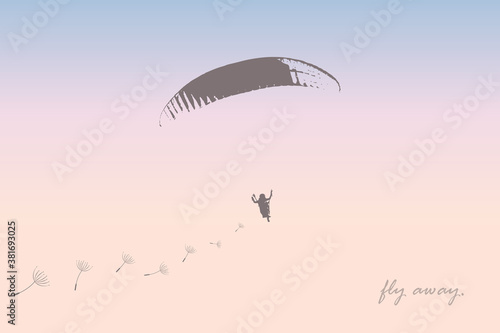 fly away freedom banner with paraglider in the sky vector illustration EPS10
