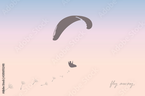 fly away freedom banner with paraglider in the sky vector illustration EPS10