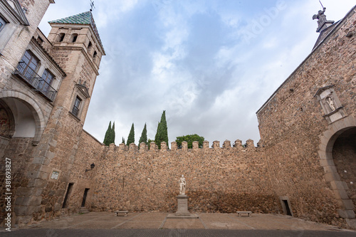 Inner courtyard of Puerta de Bisagra with defense wall of the city of Toledo