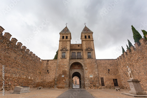 Inner courtyard of Puerta de Bisagra with defense wall of the city of Toledo