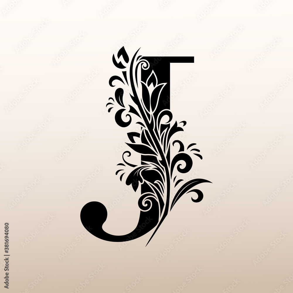 Elegant Simple monogram, letter J. Creative logo. Line art design. Branch with leaves. Vintage Emblem. Drawn Template for Book Design, Restaurant, Wedding, Boutique, Invitation. Vector illustration Elegant Simple monogram, letter J. Creative logo. Line art design. Branch with leaves. Vintage Emblem. Drawn Template for Book Design, Restaurant, Wedding, Boutique, Invitation. Vector illustration