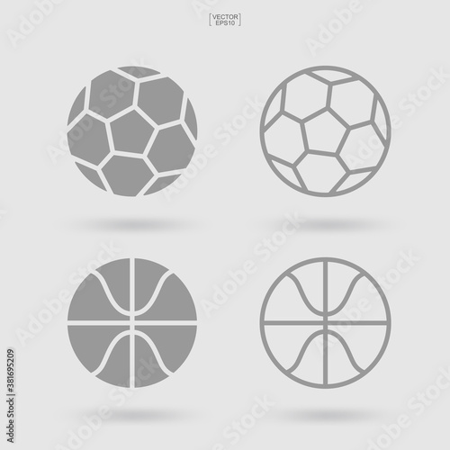 Set of sports ball icon. Soccer football and basketball sign and symbol. Simple flat icon for web site or mobile app. Vector.