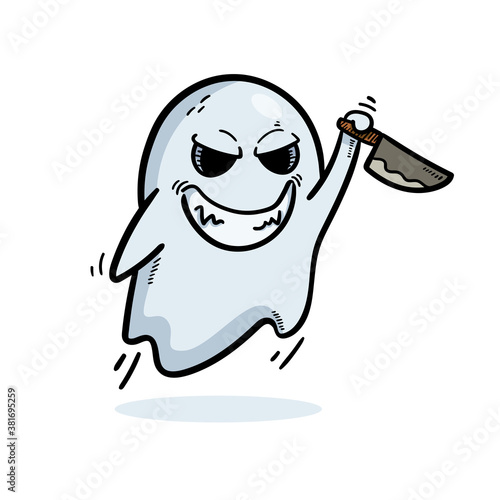 Ghost holding a knife cartoon character illustration vector